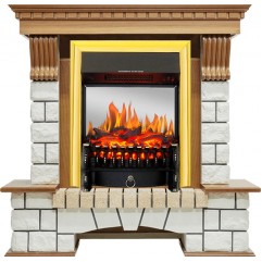 Каминокомплект Pierre Luxe - Дуб / Белый с очагом Fobos FX M Brass Каминокомплект Pierre Luxe - Дуб / Белый с очагом Fobos FX M Brass