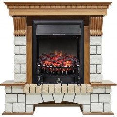 Каминокомплект Pierre Luxe - Дуб / Белый с очагом Fobos FX Black Каминокомплект Pierre Luxe - Дуб / Белый с очагом Fobos FX Black