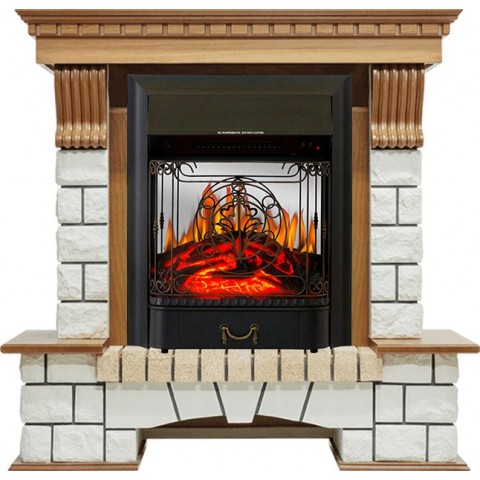 Каминокомплект Pierre Luxe - Дуб / Белый с очагом Majestic FX M Black