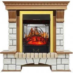 Каминокомплект Pierre Luxe - Дуб / Белый с очагом Majestic FX M Brass Каминокомплект Pierre Luxe - Дуб / Белый с очагом Majestic FX M Brass