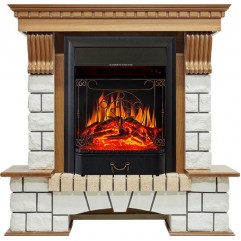 Каминокомплект Pierre Luxe - Дуб / Белый с очагом Majestic FX Black Каминокомплект Pierre Luxe - Дуб / Белый с очагом Majestic FX Black