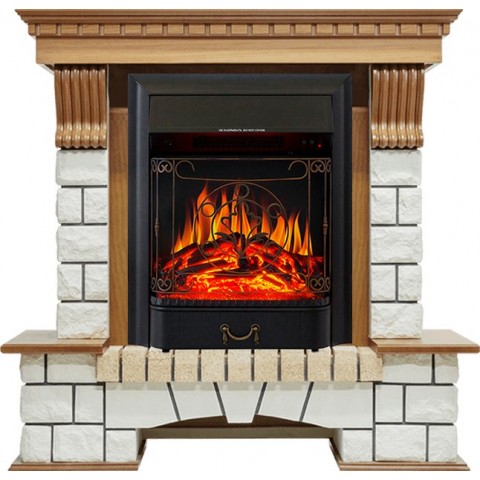 Каминокомплект Pierre Luxe - Дуб / Белый с очагом Majestic FX Black