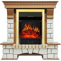 Каминокомплект Pierre Luxe - Дуб / Белый с очагом Majestic FX Brass Каминокомплект Pierre Luxe - Дуб / Белый с очагом Majestic FX Brass