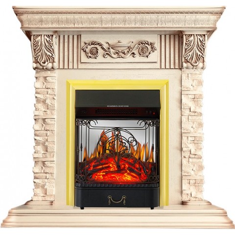 Каминокомплект Luxemburg (каменный) - Сланец/Cлоновая кость с патиной с очагом Majestic FX M Brass