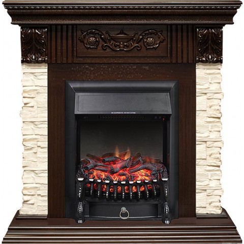 Каминокомплект Luxemburg (каменный) - Сланец/Темный дуб с очагом Fobos FX Black