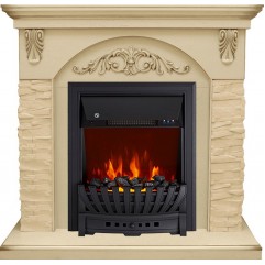 Каминокомплект Bern Сланец крупный бежевый / Алебастр темная патина с очагом Aspen Black Каминокомплект Bern Сланец крупный бежевый / Алебастр темная патина с очагом Aspen Black