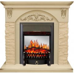 Каминокомплект Bern Сланец крупный бежевый / Алебастр темная патина с очагом Fobos FX M Black Каминокомплект Bern Сланец крупный бежевый / Алебастр темная патина с очагом Fobos FX M Black