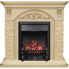 Каминокомплект Bern Сланец крупный бежевый / Алебастр темная патина с очагом Fobos FX Black Каминокомплект Bern Сланец крупный бежевый / Алебастр темная патина с очагом Fobos FX Black