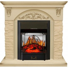 Каминокомплект Bern Сланец крупный бежевый / Алебастр темная патина с очагом Majestic FX M Black Каминокомплект Bern Сланец крупный бежевый / Алебастр темная патина с очагом Majestic FX M Black