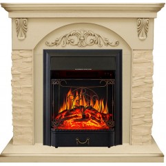 Каминокомплект Bern Сланец крупный бежевый / Алебастр темная патина с очагом Majestic FX Black Каминокомплект Bern Сланец крупный бежевый / Алебастр темная патина с очагом Majestic FX Black