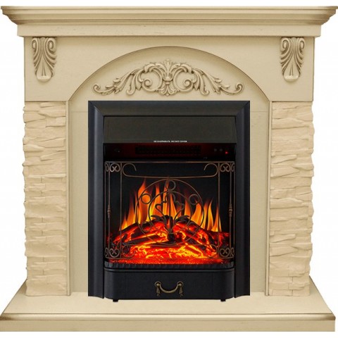 Каминокомплект Bern Сланец крупный бежевый / Алебастр темная патина с очагом Majestic FX Black