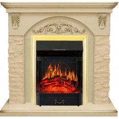 Каминокомплект Bern Сланец крупный бежевый / Алебастр темная патина с очагом Majestic FX Brass Каминокомплект Bern Сланец крупный бежевый / Алебастр темная патина с очагом Majestic FX Brass