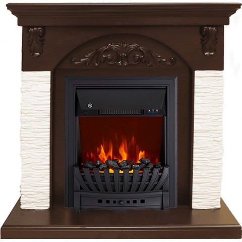 Каминокомплект Bern Сланец мелкий белый / Темный дуб с очагом Aspen Black