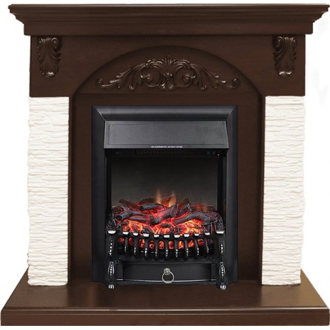 Каминокомплект Bern Сланец мелкий белый / Темный дуб с очагом Fobos FX Black