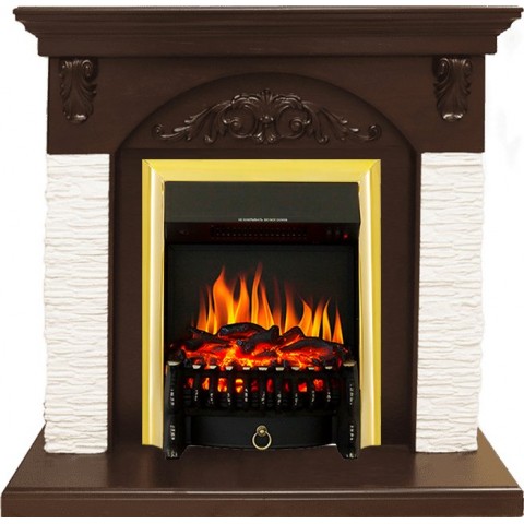 Каминокомплект Bern Сланец мелкий белый / Темный дуб с очагом Fobos FX Brass