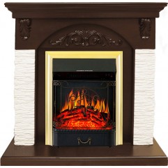 Каминокомплект Bern Сланец мелкий белый / Темный дуб с очагом Majestic FX Brass Каминокомплект Bern Сланец мелкий белый / Темный дуб с очагом Majestic FX Brass