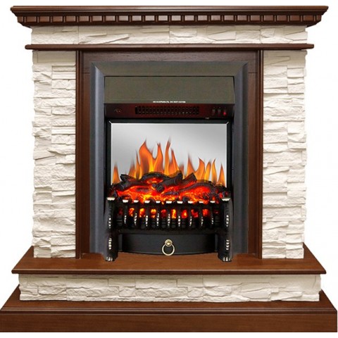 Каминокомплект Calgary - Дуб / Сланец белый с очагом Fobos FX M Black