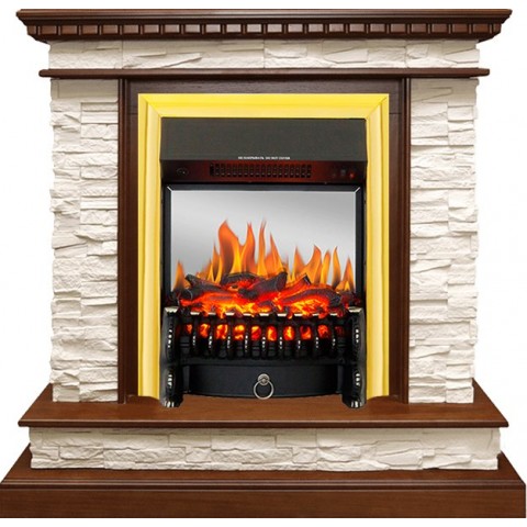 Каминокомплект Calgary - Дуб / Сланец белый с очагом Fobos FX M Brass