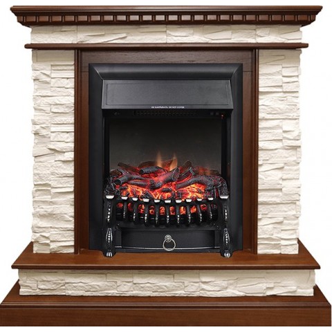 Каминокомплект Calgary - Дуб / Сланец белый с очагом Fobos FX Black