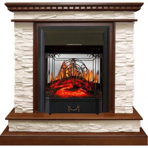 Каминокомплект Calgary - Дуб / Сланец белый с очагом Majestic FX M Black