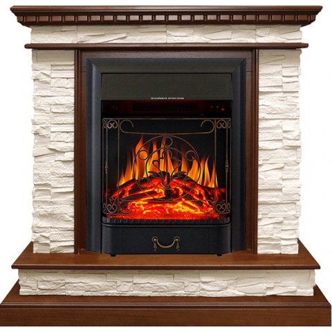 Каминокомплект Calgary - Дуб / Сланец белый с очагом Majestic FX Black