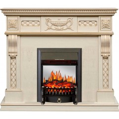 Каминокомплект Corsica - Слоновая кость с патиной (Ширина 1100) с очагом Fobos FX M Black Каминокомплект Corsica - Слоновая кость с патиной (Ширина 1100) с очагом Fobos FX M Black