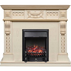 Каминокомплект Corsica - Слоновая кость с патиной (Ширина 1100) с очагом Fobos FX Black Каминокомплект Corsica - Слоновая кость с патиной (Ширина 1100) с очагом Fobos FX Black