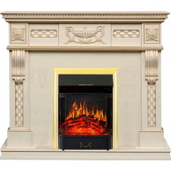 Каминокомплект Corsica - Слоновая кость с патиной (Ширина 1100) с очагом Majestic FX Brass Каминокомплект Corsica - Слоновая кость с патиной (Ширина 1100) с очагом Majestic FX Brass