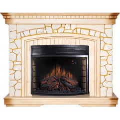 Каминокомплект Glasgow - Слоновая кость с патиной с очагом Dioramic 28 LED FX