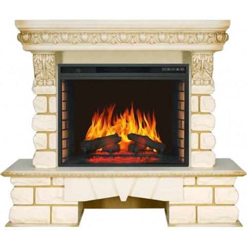 Каминокомплект Pierre Luxe LORD - Слоновая кость / Белый с очагом Vision 28 EF LED FX