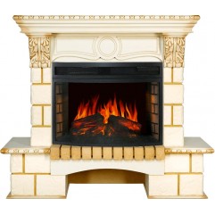 Каминокомплект Pierre Luxe угловой - Шампань / Слонова кост с патиной с очагом Dioramic 25 LED FX Каминокомплект Pierre Luxe угловой - Шампань / Слонова кост с патиной с очагом Dioramic 25 LED FX