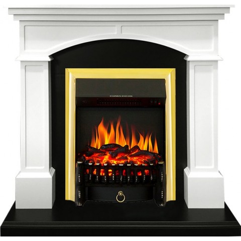 Каминокомплект Langford - Белый с черным с очагом Fobos FX Brass