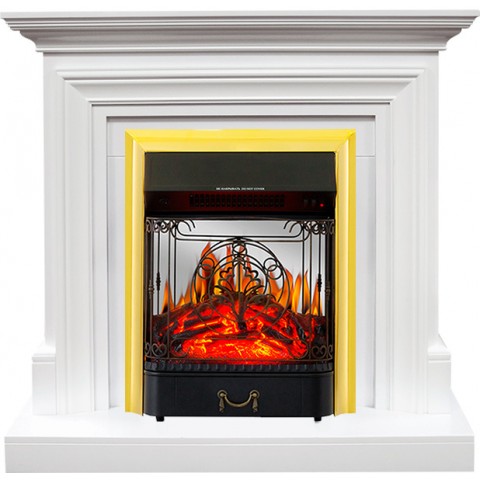 Каминокомплект Bradford - Белый с очагом Fobos FX M Brass