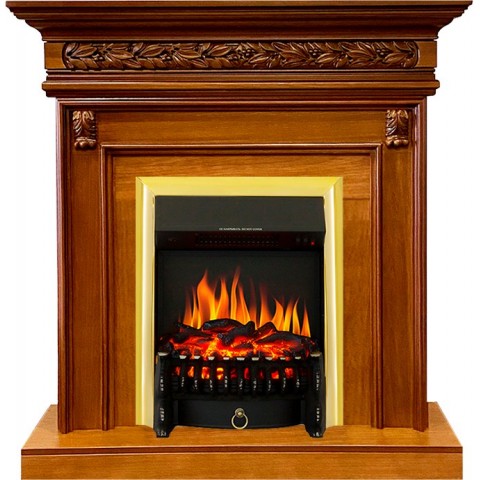 Каминокомплект Valletta - Орех с очагом Fobos FX Brass