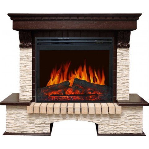 Каминокомплект Pierre Luxe угловой - Темный дуб / Сланец бежевый с очагом Jupiter FX New