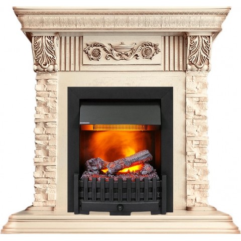 Каминокомплект Luxemburg (каменный) - Сланец/Cлоновая кость с патиной с очагом Danville Black FB2