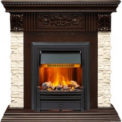 Каминокомплект Luxemburg (каменный) - Сланец/Темный дуб с очагом Brookline Black Каминокомплект Luxemburg (каменный) - Сланец/Темный дуб с очагом Brookline Black