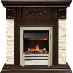 Каминокомплект Luxemburg (каменный) - Сланец/Темный дуб с очагом Cavendish