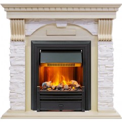 Каминокомплект Dublin - Слоновая кость с патиной / Сланец крем с очагом Brookline Black Каминокомплект Dublin - Слоновая кость с патиной / Сланец крем с очагом Brookline Black