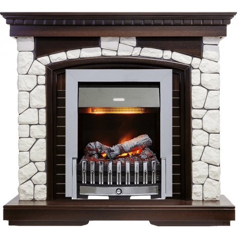 Каминокомплект Glasgow - Темный дуб / Белый с очагом Danville Chrome FB2