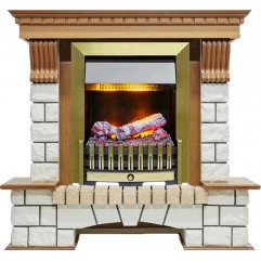 Каминокомплект Pierre Luxe - Дуб / Белый (Высота 1020мм) с очагом Danville Antique Brass FB2 Каминокомплект Pierre Luxe - Дуб / Белый (Высота 1020мм) с очагом Danville Antique Brass FB2