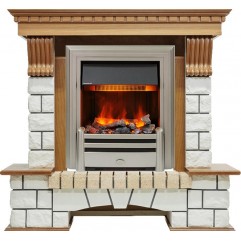 Каминокомплект Pierre Luxe - Дуб / Белый (Высота 1020мм) с очагом Chesford