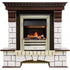Каминокомплект Pierre Luxe угловой - Темный дуб / Белый (Высота 1020мм) с очагом Cavendish