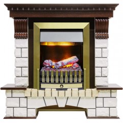 Каминокомплект Pierre Luxe угловой - Темный дуб / Белый (Высота 1020мм) с очагом Danville Antique Brass FB2 Каминокомплект Pierre Luxe угловой - Темный дуб / Белый (Высота 1020мм) с очагом Danville Antique Brass FB2